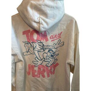 Tom & Jerry White Hoodie Women's Men's Unisex Size Medium Cartoon Sweatshirt